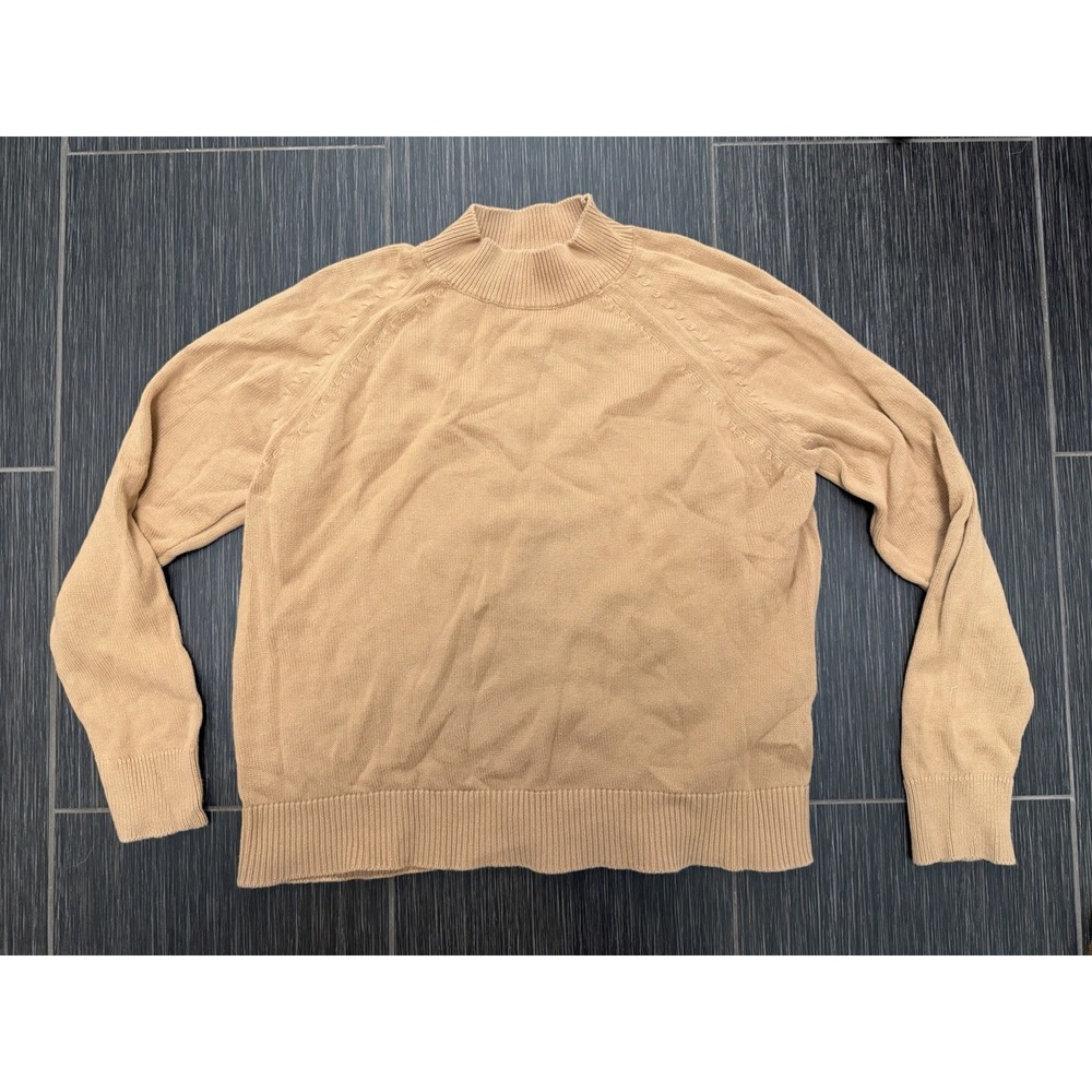 Quince 100% Organic Cotton Sweater Camel Mock Neck Raglan Pullover Classic Sz M